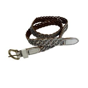 Fossil Braided Black and White Belt with Gold Buckle